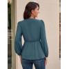 imageGRACE KARIN 2024 Womens Elegant Peplum Tops V Neck Tie Front Long Sleeve Shirts Tops BlouseGray Bluel43