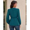 imageGRACE KARIN 2024 Womens Elegant Peplum Tops V Neck Tie Front Long Sleeve Shirts Tops BlousePeacock Bluel43