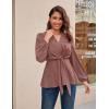 imageGRACE KARIN 2024 Womens Elegant Peplum Tops V Neck Tie Front Long Sleeve Shirts Tops BlousePinkl43