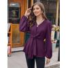 imageGRACE KARIN 2024 Womens Elegant Peplum Tops V Neck Tie Front Long Sleeve Shirts Tops BlousePurplel43