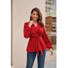 imageGRACE KARIN 2024 Womens Elegant Peplum Tops V Neck Tie Front Long Sleeve Shirts Tops BlouseRedl43