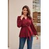 imageGRACE KARIN 2024 Womens Elegant Peplum Tops V Neck Tie Front Long Sleeve Shirts Tops BlouseWine Redl43