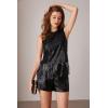 imageGRACE KARIN Sparkly Fringe Tops for Women Sleeveless Crewneck Tassel Sequin Tank Top Glitter Crop Party Shirt Cami OutfitBlack