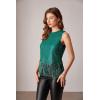 imageGRACE KARIN Sparkly Fringe Tops for Women Sleeveless Crewneck Tassel Sequin Tank Top Glitter Crop Party Shirt Cami OutfitDark Green