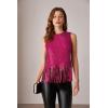 imageGRACE KARIN Sparkly Fringe Tops for Women Sleeveless Crewneck Tassel Sequin Tank Top Glitter Crop Party Shirt Cami OutfitRose Red