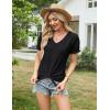 imageGRACE KARIN Womens 2025 Summer Tops Short Sleeve V Neck Basic T Shirts Dressy Casual Tie Front Tops Eyelet Blouses TunicBlack