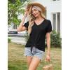 imageGRACE KARIN Womens 2025 Summer Tops Short Sleeve V Neck Basic T Shirts Dressy Casual Tie Front Tops Eyelet Blouses TunicBlack