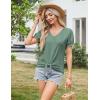 imageGRACE KARIN Womens 2025 Summer Tops Short Sleeve V Neck Basic T Shirts Dressy Casual Tie Front Tops Eyelet Blouses TunicGreen