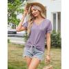 imageGRACE KARIN Womens 2025 Summer Tops Short Sleeve V Neck Basic T Shirts Dressy Casual Tie Front Tops Eyelet Blouses TunicGrey Purple