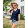 imageGRACE KARIN Womens 2025 Summer Tops Short Sleeve V Neck Basic T Shirts Dressy Casual Tie Front Tops Eyelet Blouses TunicNavy Blue