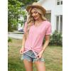 imageGRACE KARIN Womens 2025 Summer Tops Short Sleeve V Neck Basic T Shirts Dressy Casual Tie Front Tops Eyelet Blouses TunicPink