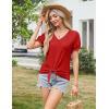 imageGRACE KARIN Womens 2025 Summer Tops Short Sleeve V Neck Basic T Shirts Dressy Casual Tie Front Tops Eyelet Blouses TunicRed
