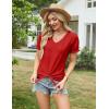 imageGRACE KARIN Womens 2025 Summer Tops Short Sleeve V Neck Basic T Shirts Dressy Casual Tie Front Tops Eyelet Blouses TunicRed