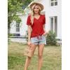 imageGRACE KARIN Womens 2025 Summer Tops Short Sleeve V Neck Basic T Shirts Dressy Casual Tie Front Tops Eyelet Blouses TunicRed