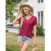 imageGRACE KARIN Womens 2025 Summer Tops Short Sleeve V Neck Basic T Shirts Dressy Casual Tie Front Tops Eyelet Blouses TunicRose Red