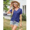 imageGRACE KARIN Womens 2025 Summer Tops Short Sleeve V Neck Basic T Shirts Dressy Casual Tie Front Tops Eyelet Blouses TunicRoyal Blue