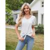 imageGRACE KARIN Womens 2025 Summer Tops Short Sleeve V Neck Basic T Shirts Dressy Casual Tie Front Tops Eyelet Blouses TunicWhite