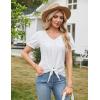 imageGRACE KARIN Womens 2025 Summer Tops Short Sleeve V Neck Basic T Shirts Dressy Casual Tie Front Tops Eyelet Blouses TunicWhite