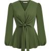 imageGRACE KARIN 2024 Womens Elegant Peplum Tops V Neck Tie Front Long Sleeve Shirts Tops BlouseOlive Greenl43