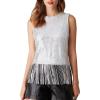 imageGRACE KARIN Sparkly Fringe Tops for Women Sleeveless Crewneck Tassel Sequin Tank Top Glitter Crop Party Shirt Cami OutfitSilver White