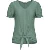 imageGRACE KARIN Womens 2025 Summer Tops Short Sleeve V Neck Basic T Shirts Dressy Casual Tie Front Tops Eyelet Blouses TunicGreen