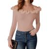 imageGRACE KARIN Womens Long Sleeve Shirts Off Shoulder Tops Ruffle Trim Slimming Dressy Tops Beige XL