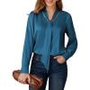 imageWork Satin Blouses Tops for Women Long Sleeve Silk Shirts Tie t VNeck Wrap Tops Formal Work Grey Blue 2XL