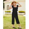 imageGRACE KARIN Girls Floral Jumpsuit Flutter Sleeve Square Neck Wide Leg RompersBlack