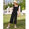 imageGRACE KARIN Girls Floral Jumpsuit Flutter Sleeve Square Neck Wide Leg RompersBlack