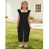 imageGRACE KARIN Girls Floral Jumpsuit Flutter Sleeve Square Neck Wide Leg RompersBlack