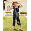 imageGRACE KARIN Girls Floral Jumpsuit Flutter Sleeve Square Neck Wide Leg RompersBlack and White