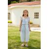 imageGRACE KARIN Girls Floral Jumpsuit Flutter Sleeve Square Neck Wide Leg RompersBlue