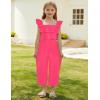 imageGRACE KARIN Girls Floral Jumpsuit Flutter Sleeve Square Neck Wide Leg RompersHot Pink