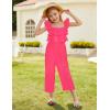 imageGRACE KARIN Girls Floral Jumpsuit Flutter Sleeve Square Neck Wide Leg RompersHot Pink