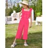 imageGRACE KARIN Girls Floral Jumpsuit Flutter Sleeve Square Neck Wide Leg RompersHot Pink