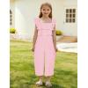 imageGRACE KARIN Girls Floral Jumpsuit Flutter Sleeve Square Neck Wide Leg RompersLight Pink