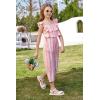 imageGRACE KARIN Girls Floral Jumpsuit Flutter Sleeve Square Neck Wide Leg RompersPink