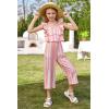 imageGRACE KARIN Girls Floral Jumpsuit Flutter Sleeve Square Neck Wide Leg RompersPink