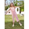 imageGRACE KARIN Girls Floral Jumpsuit Flutter Sleeve Square Neck Wide Leg RompersPink