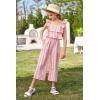 imageGRACE KARIN Girls Floral Jumpsuit Flutter Sleeve Square Neck Wide Leg RompersPink