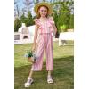 imageGRACE KARIN Girls Floral Jumpsuit Flutter Sleeve Square Neck Wide Leg RompersPink