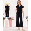 imageGRACE KARIN Girls Jumpsuit Fashion Ruffle Sleeve Drastring Waist Button Front Romper Kids Summer Outfit Size 614Black