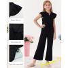 imageGRACE KARIN Girls Jumpsuit Fashion Ruffle Sleeve Drastring Waist Button Front Romper Kids Summer Outfit Size 614Black