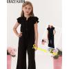 imageGRACE KARIN Girls Jumpsuit Fashion Ruffle Sleeve Drastring Waist Button Front Romper Kids Summer Outfit Size 614Black