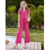 imageGRACE KARIN Girls Jumpsuit Fashion Ruffle Sleeve Drastring Waist Button Front Romper Kids Summer Outfit Size 614Hot Pink