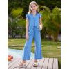 imageGRACE KARIN Girls Jumpsuit Fashion Ruffle Sleeve Drastring Waist Button Front Romper Kids Summer Outfit Size 614Light Blue
