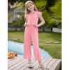 imageGRACE KARIN Girls Jumpsuit Fashion Ruffle Sleeve Drastring Waist Button Front Romper Kids Summer Outfit Size 614Pink