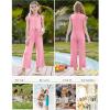 imageGRACE KARIN Girls Jumpsuit Fashion Ruffle Sleeve Drastring Waist Button Front Romper Kids Summer Outfit Size 614Pink