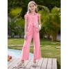 imageGRACE KARIN Girls Jumpsuit Fashion Ruffle Sleeve Drastring Waist Button Front Romper Kids Summer Outfit Size 614Pink