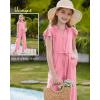 imageGRACE KARIN Girls Jumpsuit Fashion Ruffle Sleeve Drastring Waist Button Front Romper Kids Summer Outfit Size 614Pink